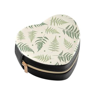 Imagem de Burbuja Caixa de joias em forma de coração com folhas de samambaia mini estojo de joias de viagem para mulheres e meninas, estojo portátil organizador de armazenamento para brincos, anéis, colares e