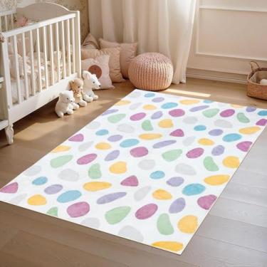 Imagem de Lacomfy Tapete infantil bonito de seixos moderno tapete circular colorido roxo azul antiderrapante tapete de berçário para meninos meninas tapete arco-íris para decoração de quarto e sala de estar, 10