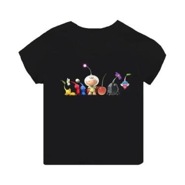 Imagem de Camiseta Infantil Preta De Manga Curta Pikmin 4 Com Estampa De Desenho