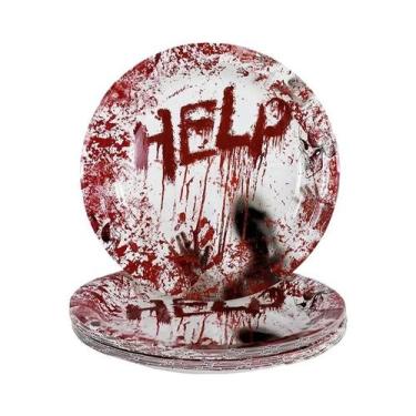 Imagem de Pratos De Papel Descartáveis Com Impressão De Mão Sangrenta Para Festa