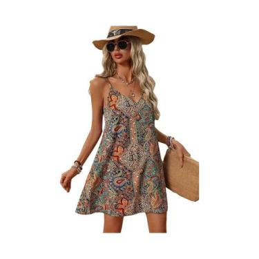 Imagem de Vestido Curto De Verão Estilo Étnico Com Saia Em a De Cintura Alta E D