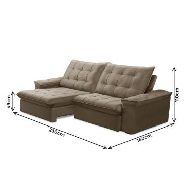 Imagem de Sofá 3L 2,3M Ret/Rec Veludo Ferguile Batam - Castor