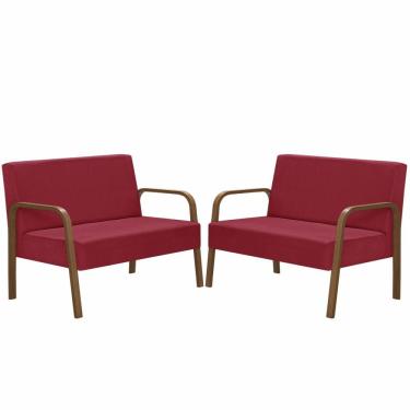 Imagem de Kit 2 Namoradeiras Jade Braço Madeira Suede Vermelho