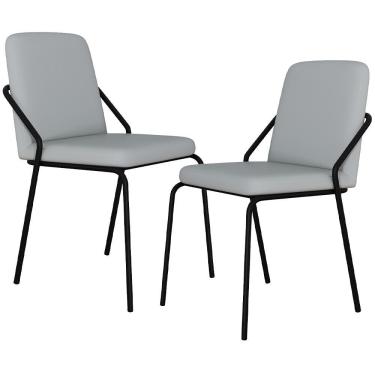 Imagem de Kit 02 Cadeiras Estofada Para Sala De Jantar Loft Preto C01 Courino Saturno Off White -...