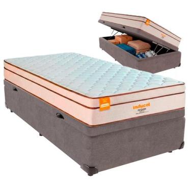 Imagem de Cama Box Baú Solteirão e Colchão Pequim Molas Ultralastic Inducol Cinz