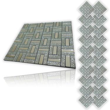 Imagem de Pastilha De Vidro Adesiva Kit 20 Uni Parede Cozinha Sala Banheiro Decorativa Moderna Requintado Reforma Aplicacao Facil