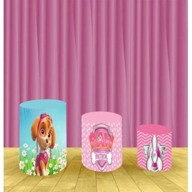 Imagem de Capa Para Trio De Mesas Cilindro Patrulha Canina Kit 3 Capas - Fantasi
