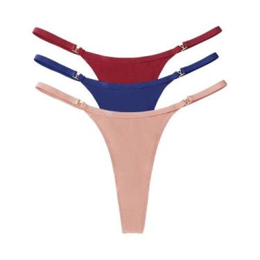 Imagem de Conjunto De 3 Calcinhas Thong De Cintura Baixa Para Mulheres, Confortá