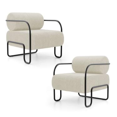 Imagem de Kit 02 Poltronas Decorativas Orgânica Living Miska Bouclê Off White - Abmaza