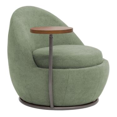 Imagem de Poltrona Kaira Mesa Lateral Direita Base Fixa Titânio Bouclé Verde Claro - Nexta Casa