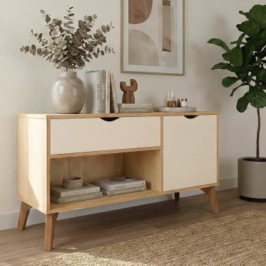 Imagem de Aparador London Com Gaveta Porta Nicho E Pés Retrô Para Entrada Sala E Cozinha - Cinamomo/off-white