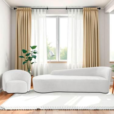 Imagem de Kit Divã Recamier Orgânico França 250cm Lado Esquerdo E Poltrona Amore Bouclé Branco