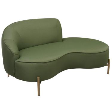 Imagem de Sofá Curvo 3 Lugares 180cm Braço Dir. Thommy Pés Ouro Linho Verde Claro - Nexta Casa