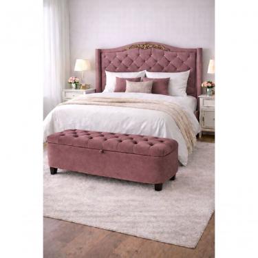 Imagem de Kit De Quarto Lisboa Cabeceira De Cama Box E Calçadeira Baú Casal 140 Cm Suede Rose Eli Móveis E Decoração