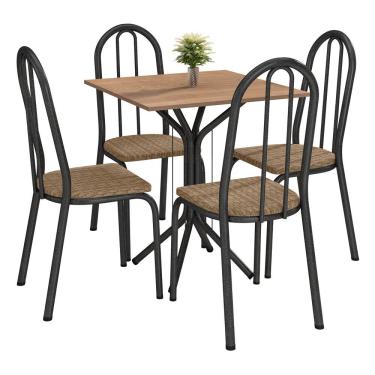 Imagem de Kit Conjunto Mesa de Jantar Thais 050 4 Lugares Tampo em MDF com Cadeiras Estofadas Preto 68CM