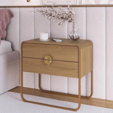 Imagem de Mesa De Cabeceira Quarto 60cm 2 Gavetas Mario Hanover/dourado A10 - Mpozenato