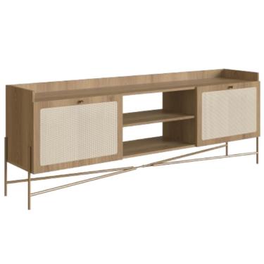 Imagem de Rack Oslo 183CM MDP com Pés em Aço Basculante Amadeirado Contemporâneo Industrial Minim...