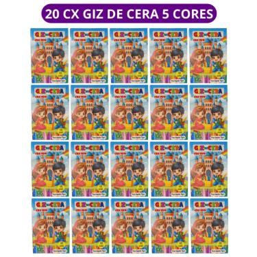 Imagem de Giz de Cera Infantil OEM Mini 5 Cores Atóxico 5cm Kit 20 Caixas para Tarefas Escolares