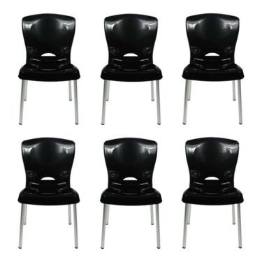 Imagem de Kit 6 Cadeiras Plástico Pés Alumínio Encosto Ergonômico 140 kg Estrutura Assento Fixo p...
