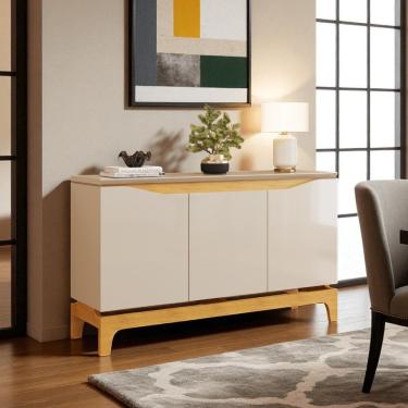 Imagem de Buffet Aparador Joile Clássico Contemporâneo 3 Portas MDF MDP 136CM Cedro Off White