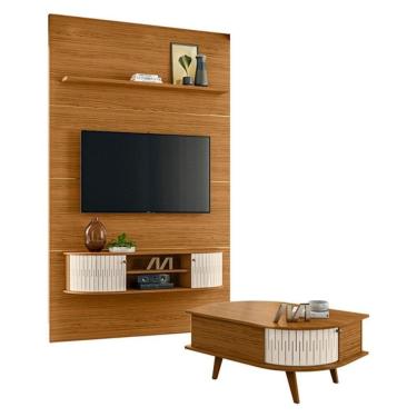 Imagem de Estante Home Theater com Bancada Suspensa Monte Carlo com Mesa de Centro Indianápolis Naturale Off White – Madetec