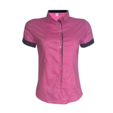 Imagem de Blusa Social Feminina Manga Curta Rosa - Lojas Vicenttino, GG