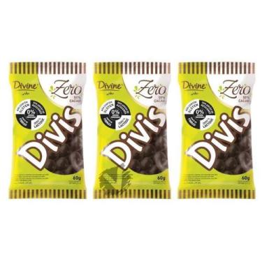 Imagem de Kit 3 Chocolate Divine Divis 50% Cacau Zero Lactose Sem Açúcar Diet 60