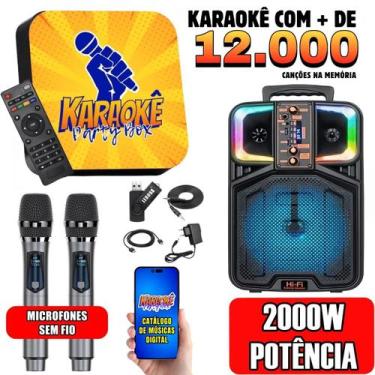 Imagem de Karaoke Party Box Profissional, 12000 Músicas, 2 Microfones Sem Fio, C