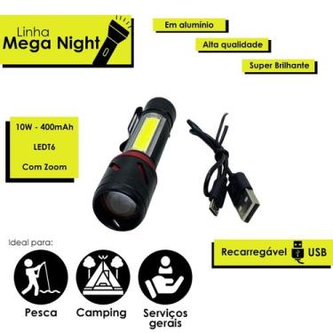 Imagem de Lanterna Tática Recarregável Usb Led T6 Potente Camping - SQ
