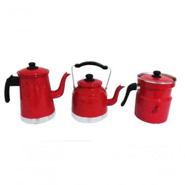 Imagem de Jogo De Café Vermelho Com Bule Leiteira Chaleira Belmar - BELMAR ALUMI