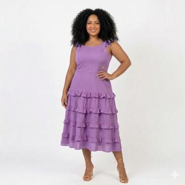 Imagem de Vestido Midi Rodado Viscose Leve Elegante Premium MARRI MARRI, Uva, M,