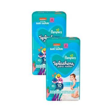 Imagem de Kit 2 Fralda Pampers Splashers para Nadar Baby Shark XG com 10 Unidade