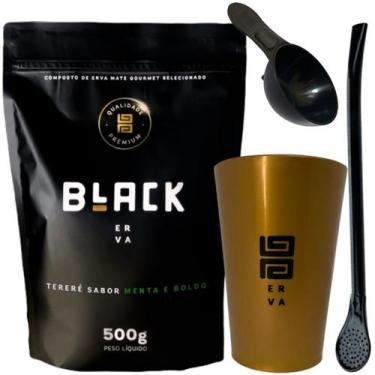 Imagem de Kit Tereré Black Erva Mate Copo Caldereta Dourado Bomba Clássica Preta