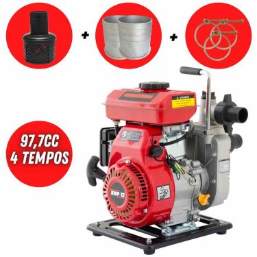 Imagem de Motobomba Kawashima Potente Autoescorvante KWP12 À Gasolina 4 Tempos 97,7cc 2,4HP + Abraçadeiras e Filtro de Sucção