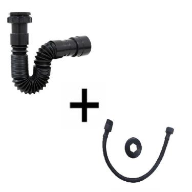 Imagem de Sifão Sanfonado Preto Universal + Engate Flexível Black 40Cm