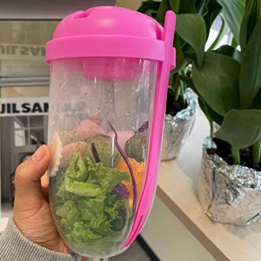 Imagem de Conjunto de recipiente de salada para salada 2022 copo de salada fresca para ir com garfo e salada para temperar recipiente de salada (rosa)