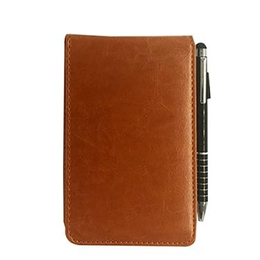 Imagem de Caderno de couro pequeno bolso A7 bloco de notas diário com caneta de metal Stylus para viagens de trabalho de escritório de negócios, castanho-avermelhado