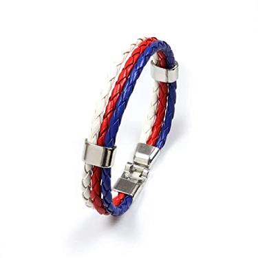 Imagem de Pulseira de couro trançado para colorir com bandeira, pulseira de couro PU com fecho de liga, joia nacional para homens e mulheres, Medium, Poliuretano, aço inoxidável