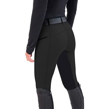 Imagem de Calças de equitação para mulheres homens calças de cintura alta elásticas calças de equitação skinny jodhpurs leggings de ioga para camping, preto, G (cintura: 71cm)