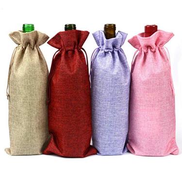 Imagem de 4 peças 15 x 35 centímetros sacos de cordão de vinho pano de linho garrafa de vinho sacos de presente garrafa de champanhe bolsa de presente para casamento, aniversário e festa (cor aleatória)