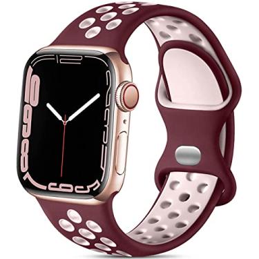 Imagem de Pulseira de silicone de substituição Lerobo compatível com Apple Watch 9, 8, 7, 6, 5, 4, 3, 2, 1, SE e Ultra 2 de 49 mm, 45 mm, 44 mm e 42 mm, macia e respirável, com orifícios de ventilação, unissex