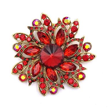 Imagem de Broche de casamento feminino LAXPICOL vintage cristal austríaco elegante flor broche Vermelho