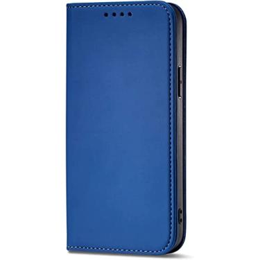 Imagem de HAZELS Capa flip para iPhone 14/14 Plus/14 Pro/14 Pro Max com suporte para cartão, capa de carteira de couro premium fecho magnético TPU à prova de choque capa de livro fólio (cor: azul, tamanho: 14)