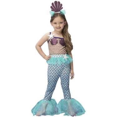 Fantasia de Sereia Infantil Rosa de Carnaval Com Cauda e Top