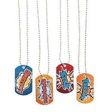 Imagem de Fun Express Super Hero Dog Tag Necklace - 12 Pieces - Educational and Learning Activities for Kids