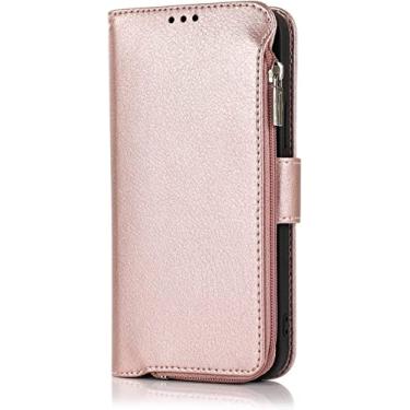 Imagem de RAYESS Compatível com iPhone 12 Mini Case (5,4 polegadas), capa carteira de couro flip com suporte e slots de cartão capa à prova de choque para iPhone 12 Mini (cor: rosa)