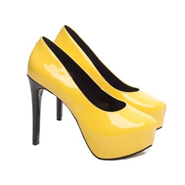 Imagem de 125-SAPATO MEIA PATA FEMININO SALTO 13cm. . (34, AMARELO)