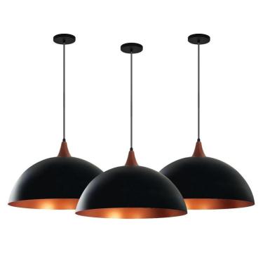 Imagem de Kit 3 Lustres Pendentes Meia Lua 40 Cm Chapéu Preto Cobre