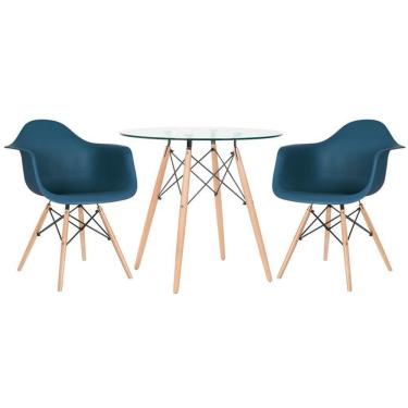 Imagem de Mesa Eames 80cm + 2 Cadeiras Eiffel Daw Azul Petróleo