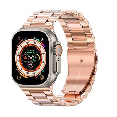 Imagem de BNEGUV para Apple Watch Ultra 49mm Pulseira de negócios de aço inoxidável para iWatch Series 8 7 41mm 45mm para Apple Watch SE 6 5 4 3 40mm 44mm 42mm 38mm (Cor: Dourado, Tamanho: 44mm)